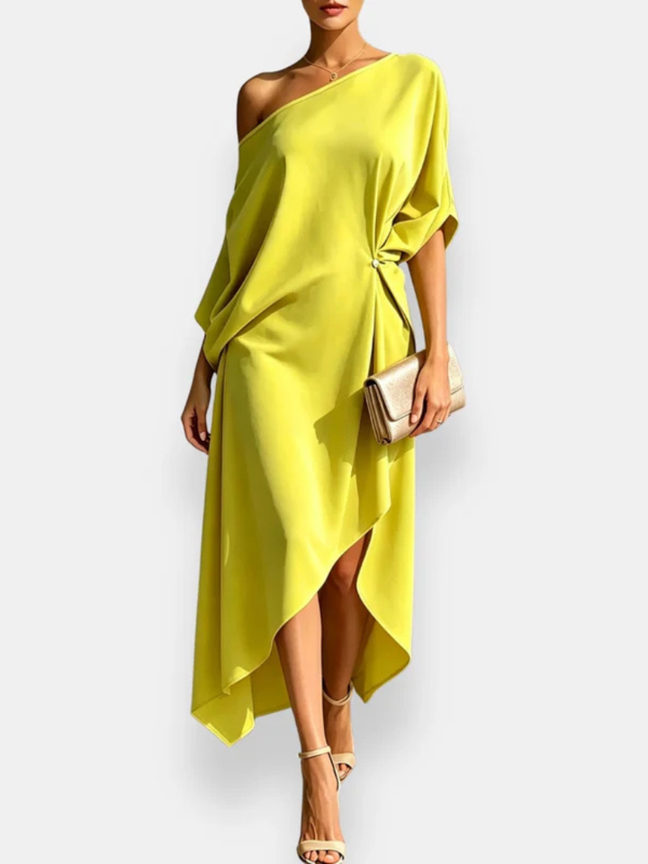 MILENA - Vestido Midi Assimétrico Drapeado