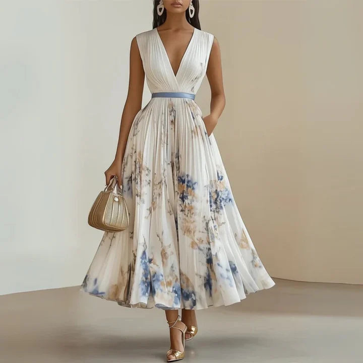 Amelia - Vestido Maxi Chiffon Plissado