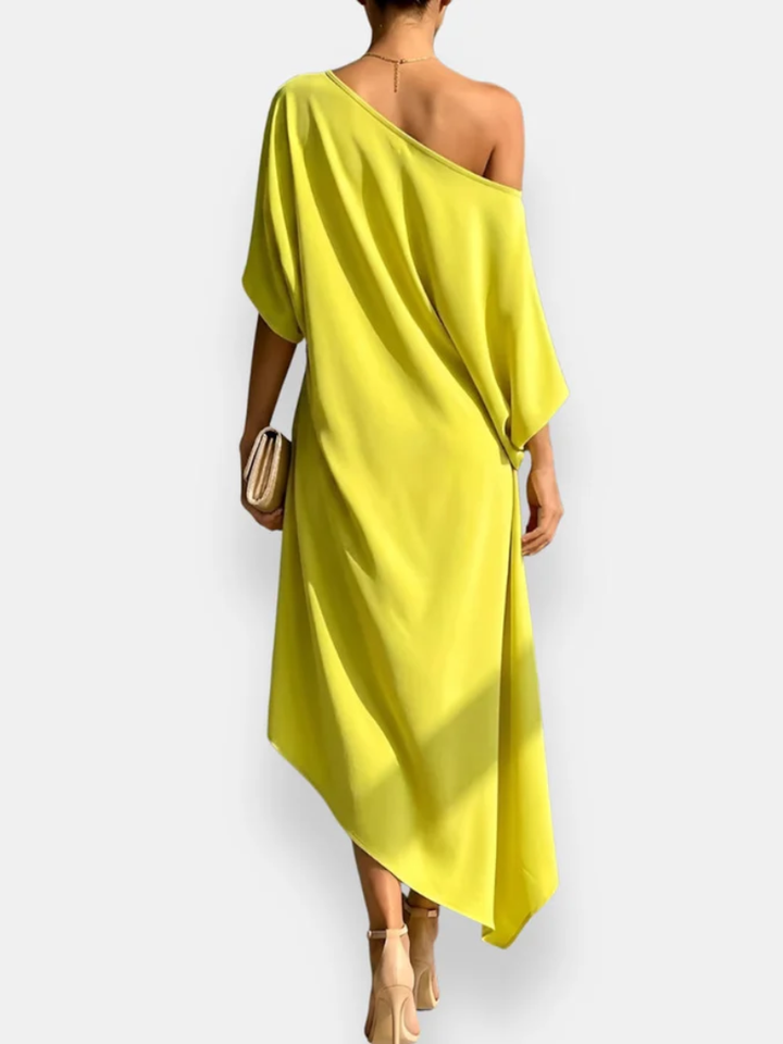 MILENA - Vestido Midi Assimétrico Drapeado