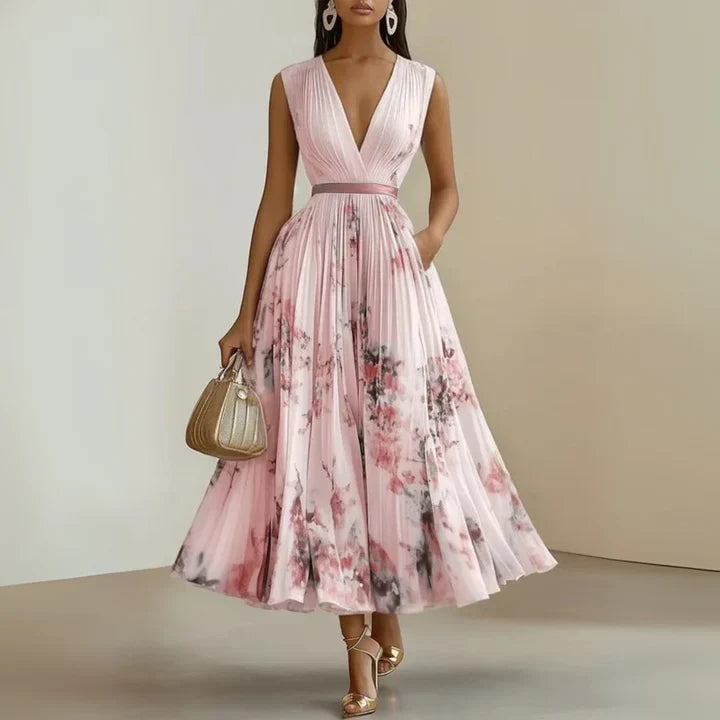 Amelia - Vestido Maxi Chiffon Plissado