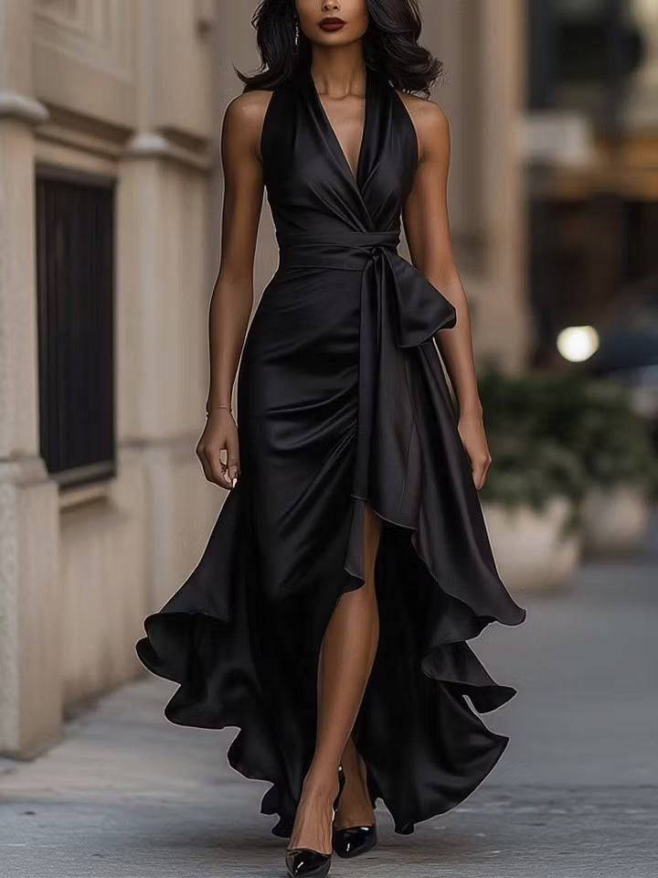 Scarlett | Satenasti Halter Ruffles Haljina