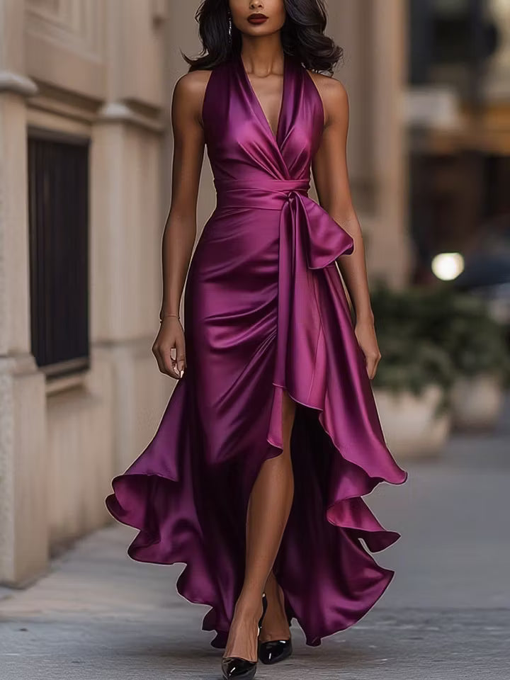 Scarlett | Satenasti Halter Ruffles Haljina