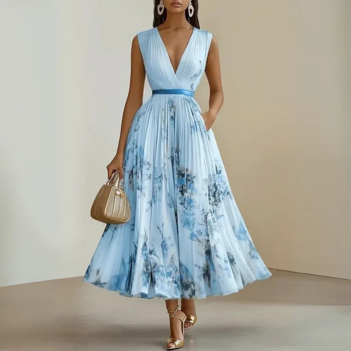 Amelia - Vestido Maxi Chiffon Plissado