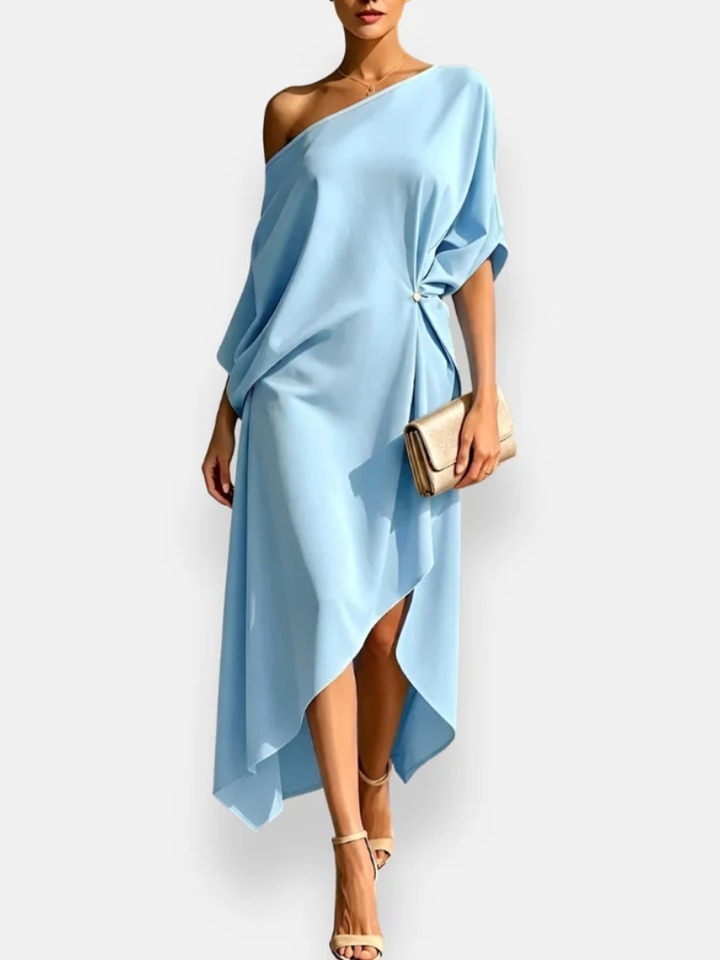 MILENA - Vestido Midi Assimétrico Drapeado