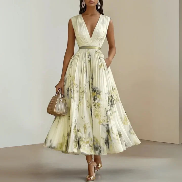 Amelia - Vestido Maxi Chiffon Plissado