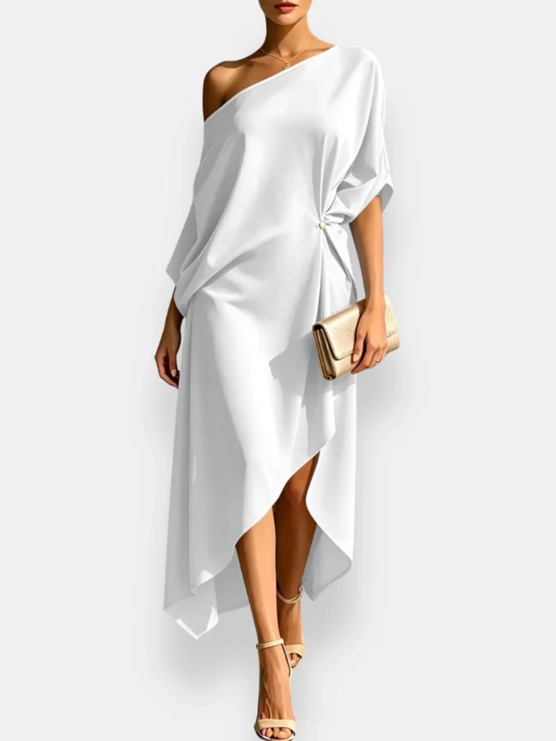 MILENA - Vestido Midi Assimétrico Drapeado