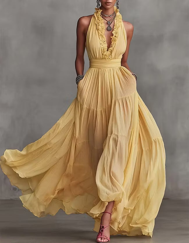 Isabella - Vestido Maxi Plissado Halter