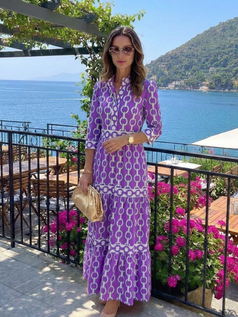 Lorena - Elegantna midi haljina s uzorkom
