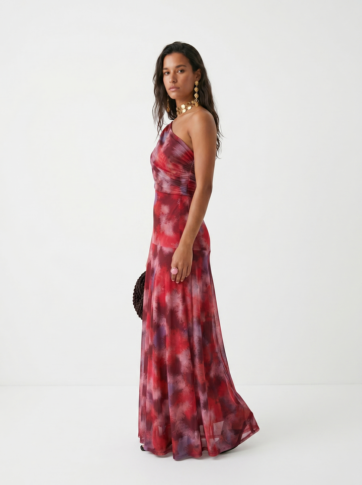Carla – Bordo Print Jednog Ramena