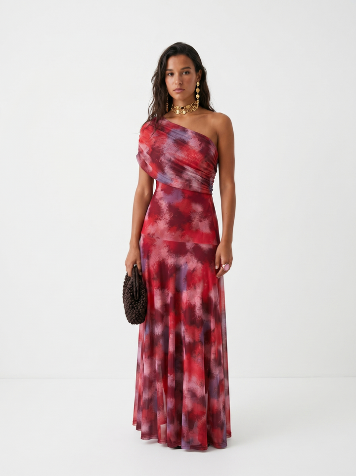 Carla – Bordo Print Jednog Ramena