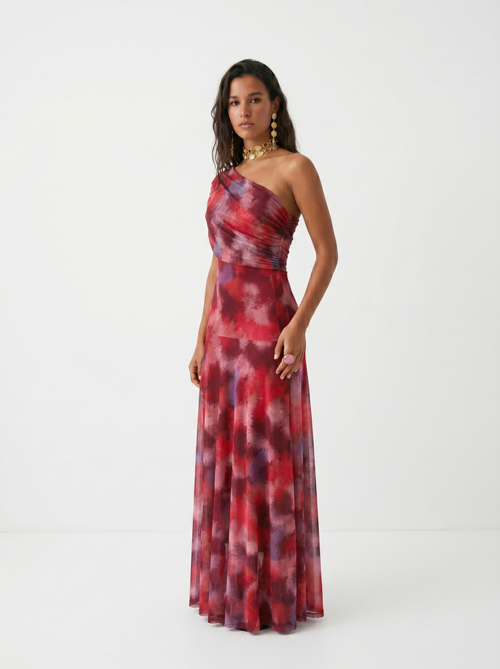 Carla – Bordo Print Jednog Ramena