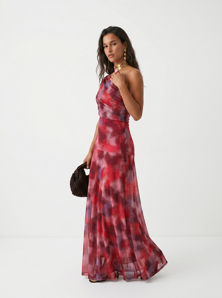 Carla – Bordo Print Jednog Ramena