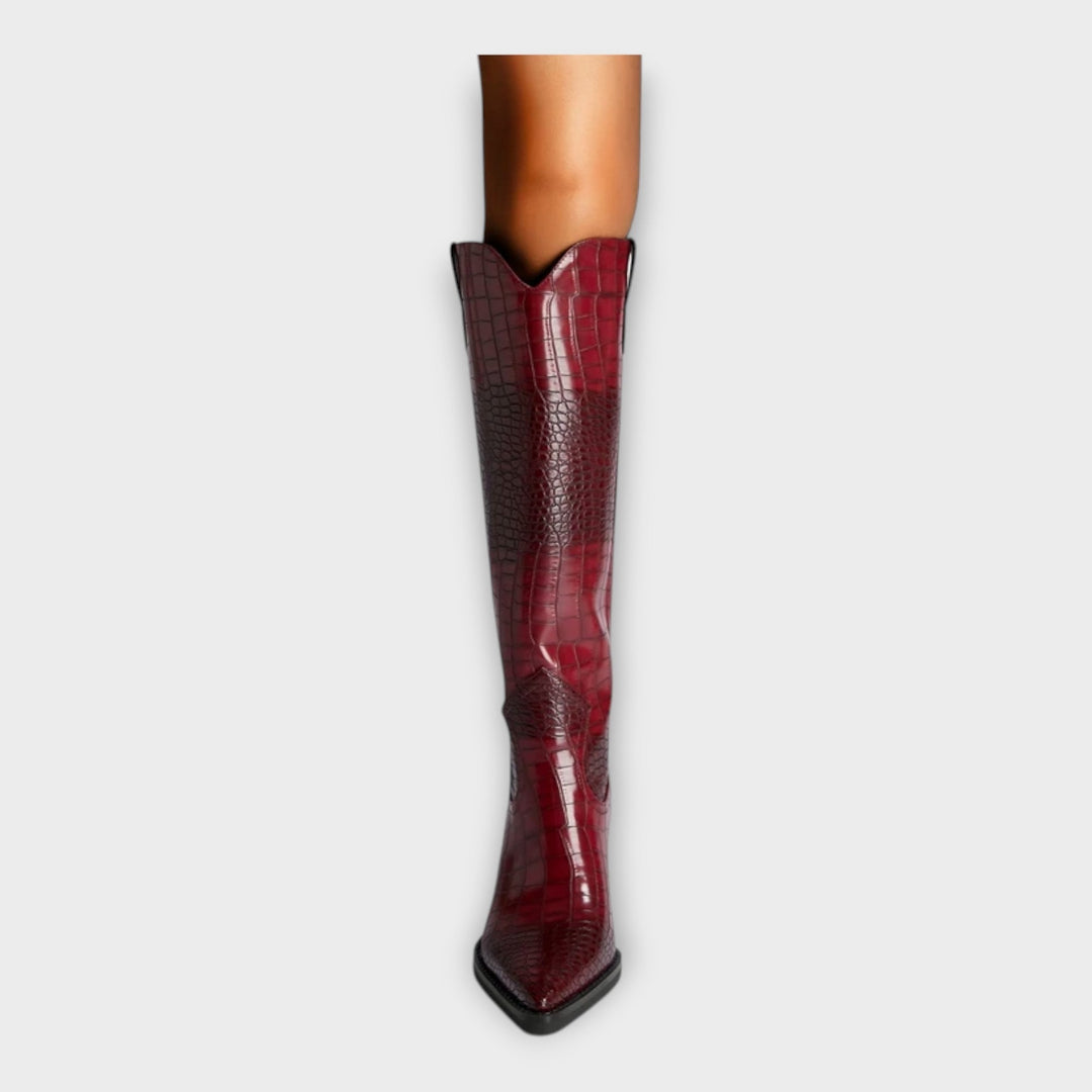 Mirjana - Čizme s Kroko Uzorkom i Elegantnom Petom