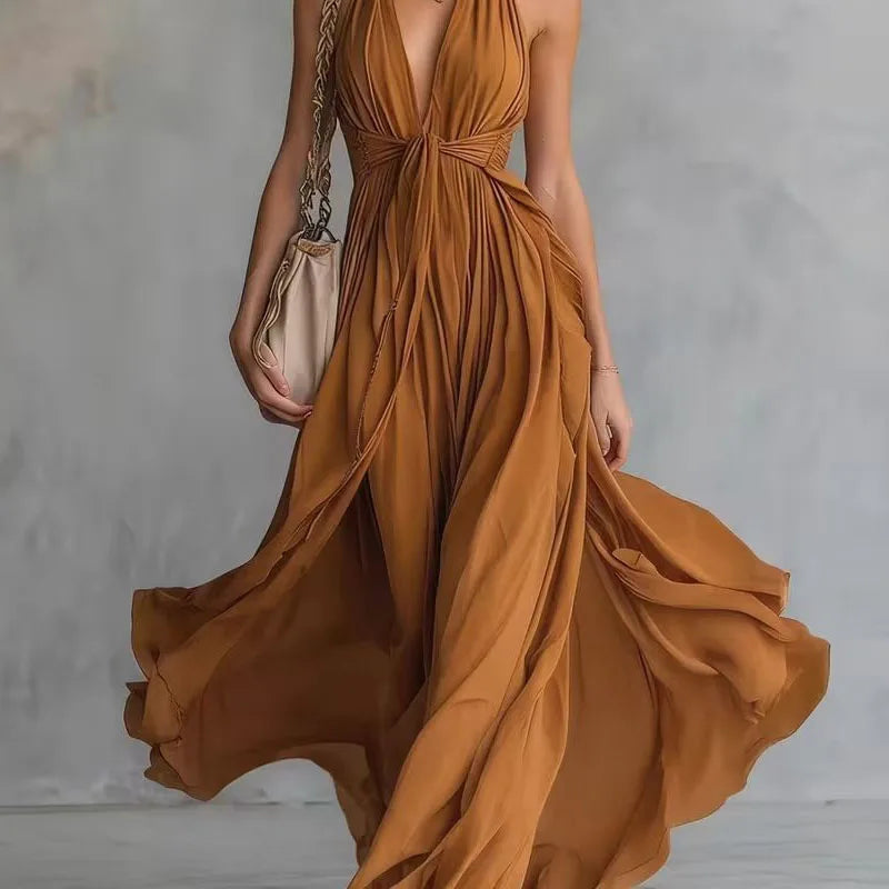 LILA - Vestido Maxi Halter Drapeado