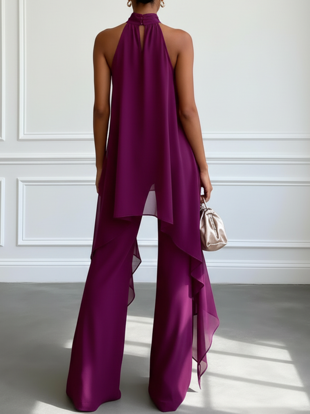 Ljubičasti Halter Bez Rukava Elegantni Top S Hlačama Dvodelni Set