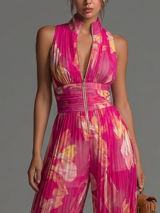 Matilde - Macacão Chiffon Plissado Floral