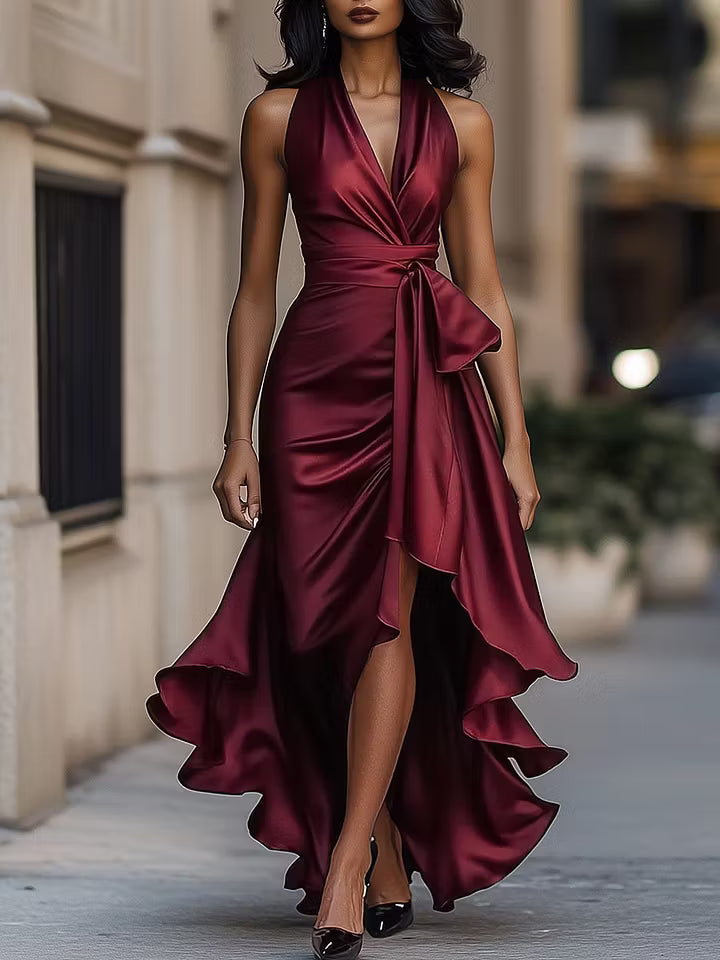 Scarlett | Satenasti Halter Ruffles Haljina