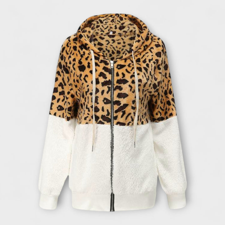 Lea - Flis dukserica s kapuljačom u leopard uzorku
