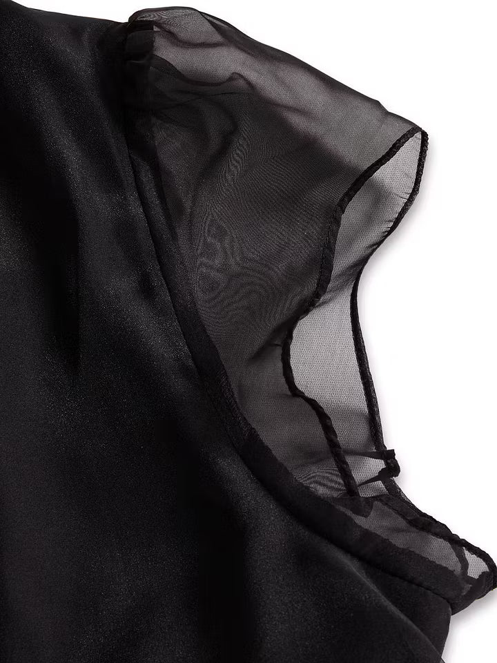 Elegantna Crna Chiffon Bluzica s Visokim Ovratnikom