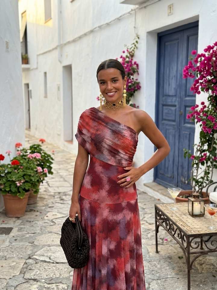 Carla – Bordo Print Jednog Ramena