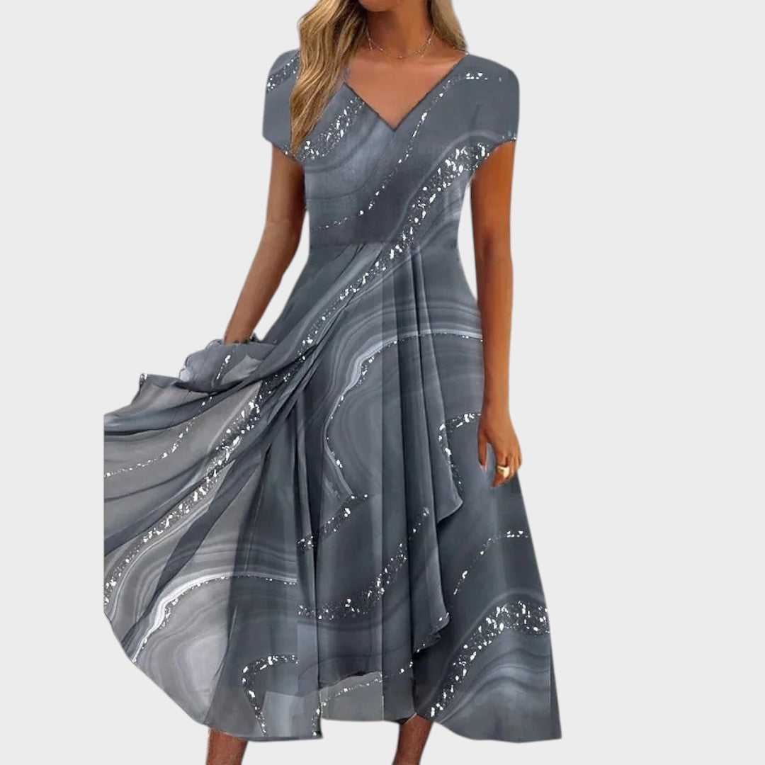 Lucija™ – Elegantna midi haljina s V-izrezom