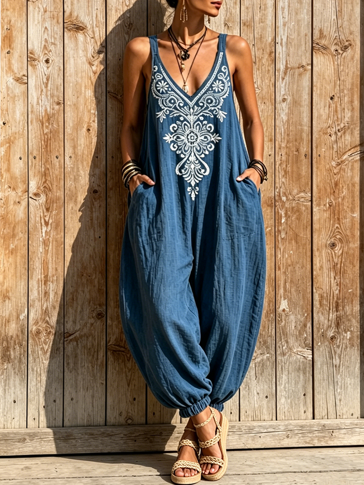 Kristina - Kombinezon plava lan boho