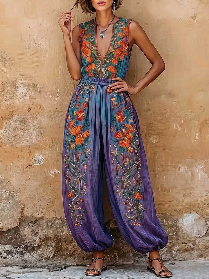 Sanja - Kombinezon šareni lan elegantni