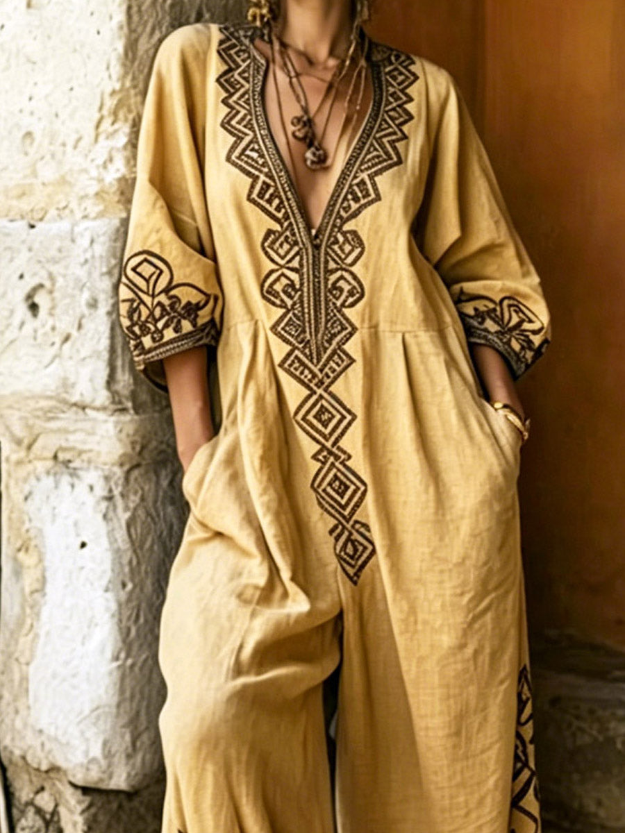 Maja - Kombinezon žuta lan boho