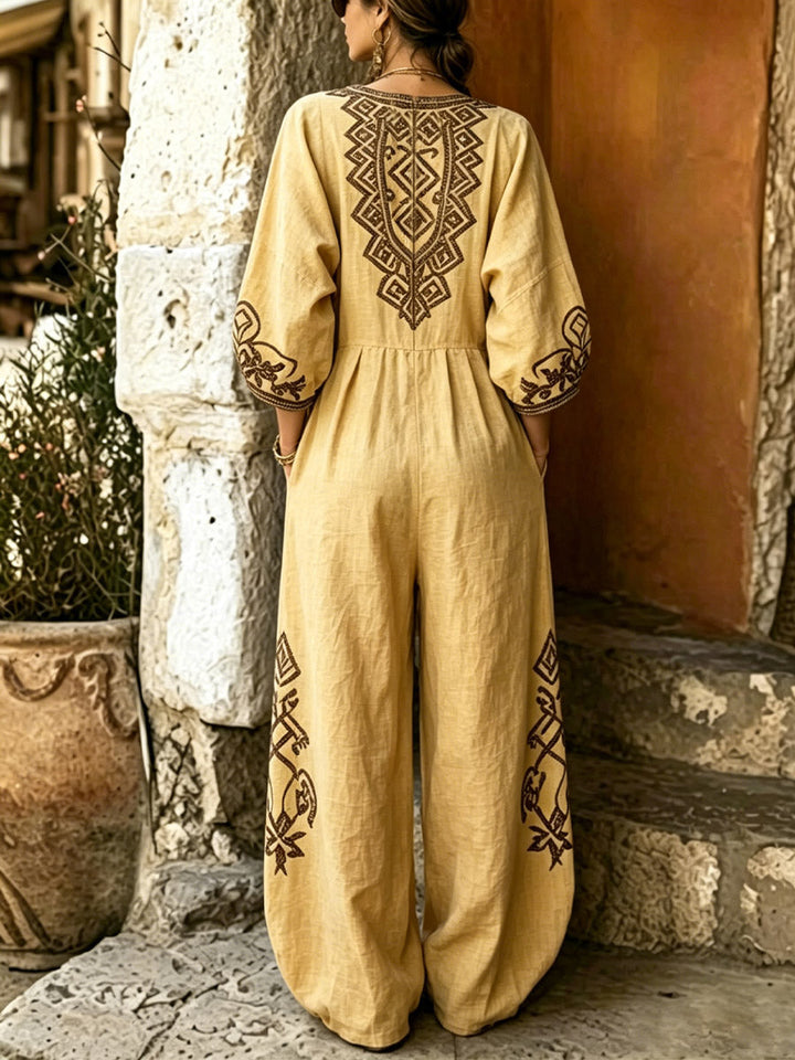 Maja - Kombinezon žuta lan boho