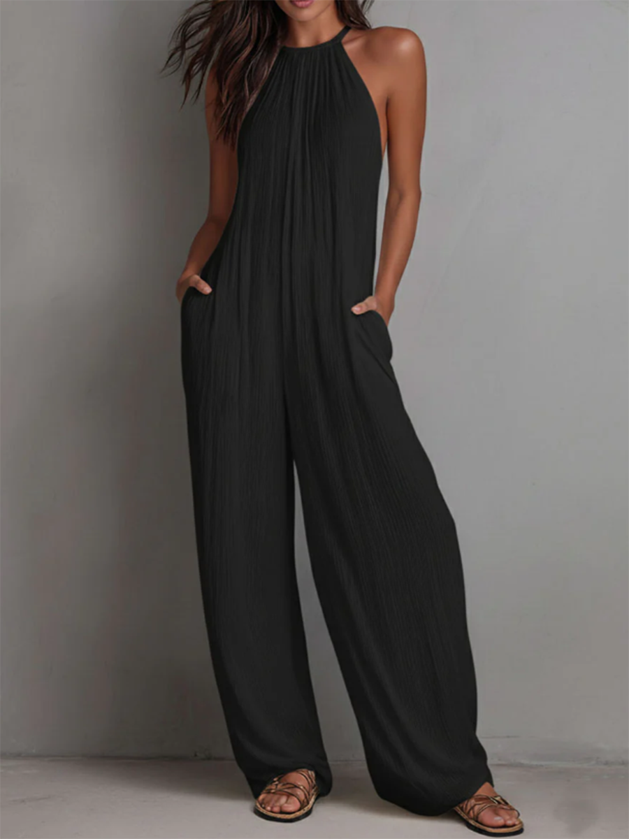 Bruna - Kombinezon crna lan halter