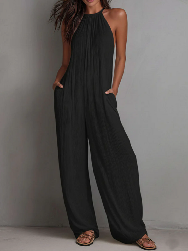 Bruna - Kombinezon crna lan halter