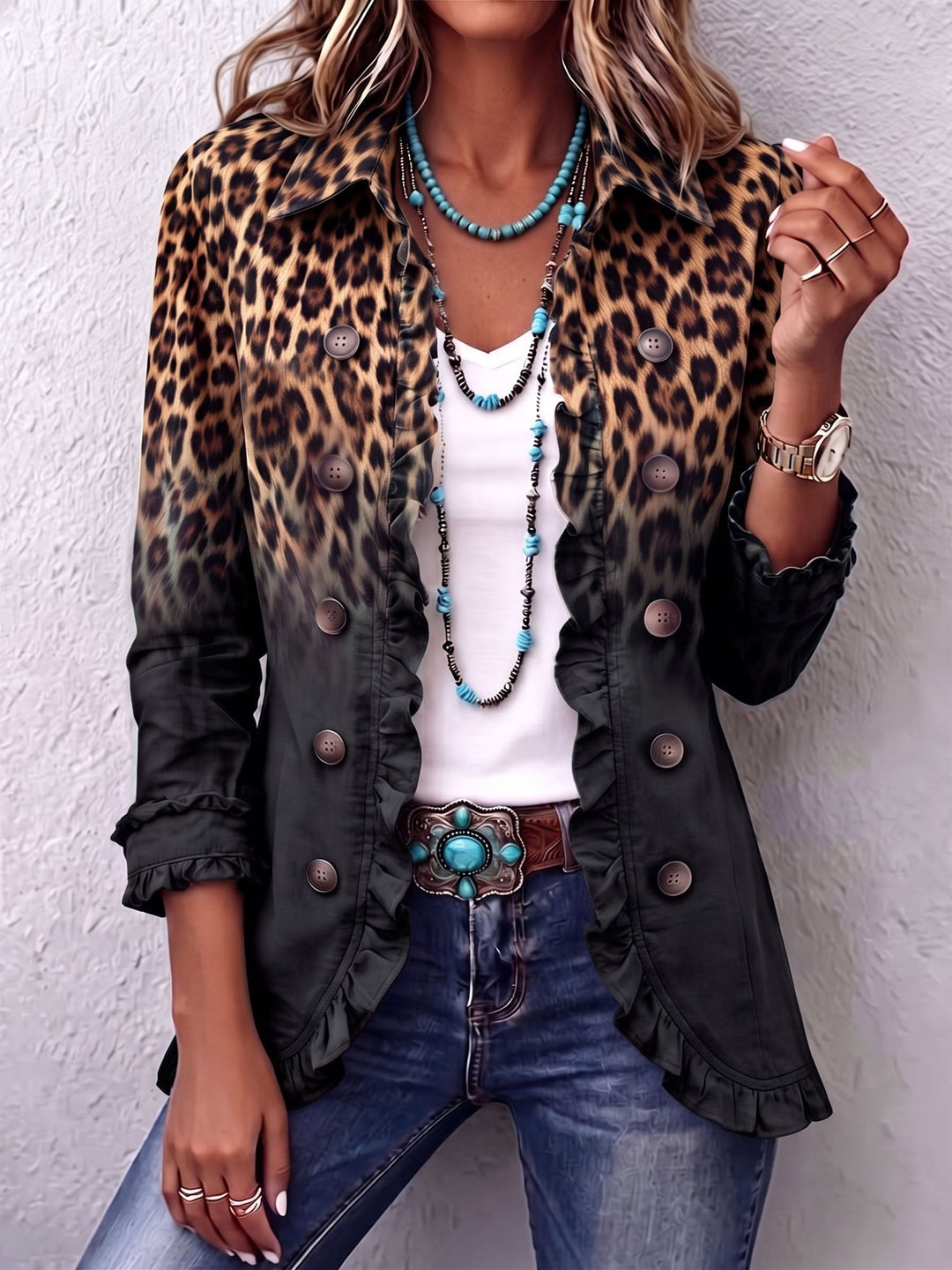 Colette | Crni leopard uzorak s volanima
