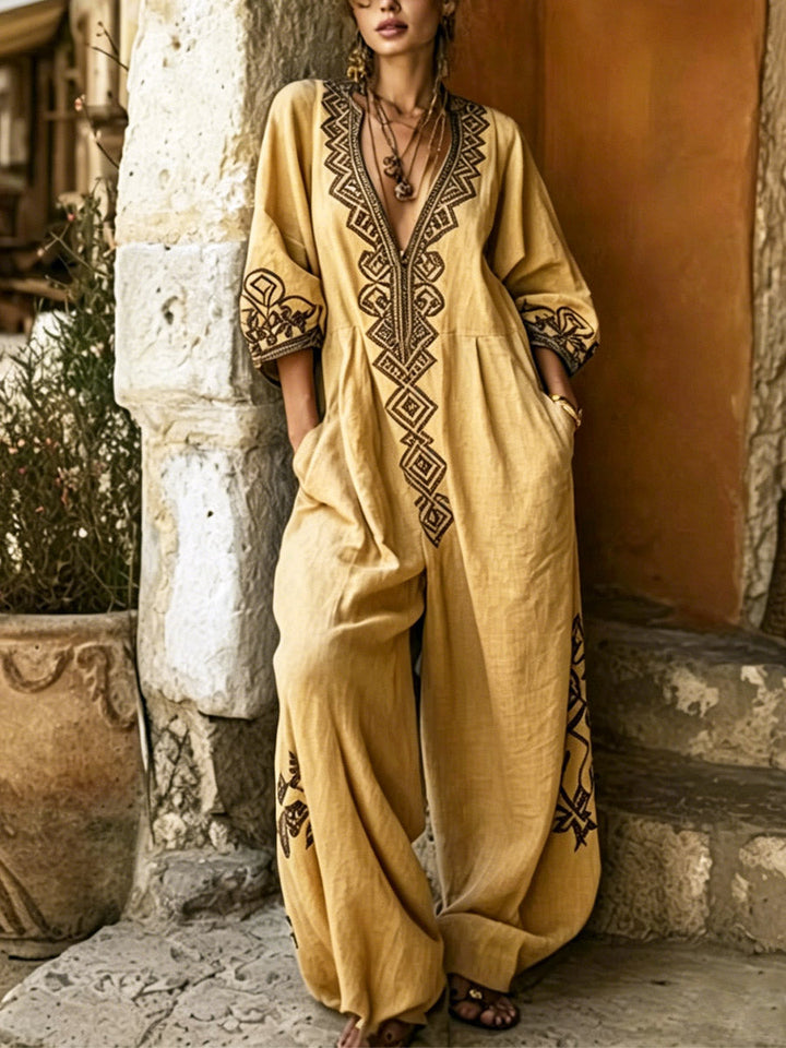 Maja - Kombinezon žuta lan boho