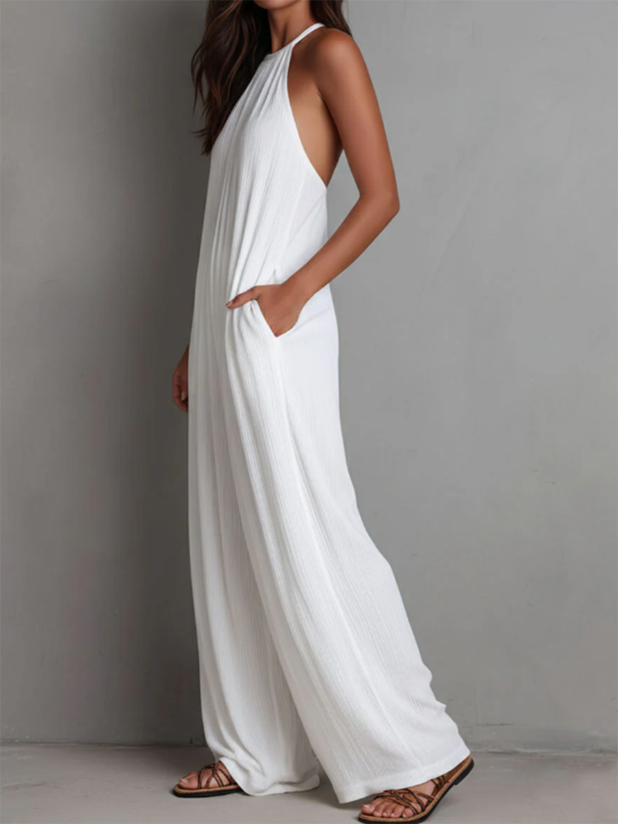Bruna - Kombinezon crna lan halter