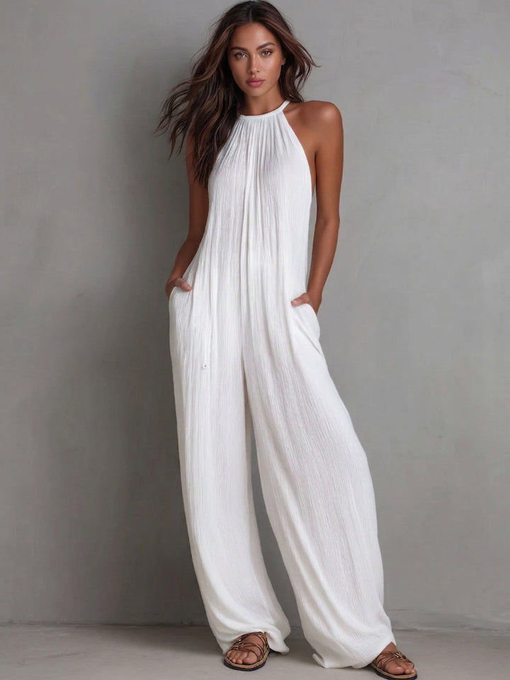 Bruna - Kombinezon crna lan halter